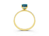 Yellow gold Emerald Cut Blue Topaz Solitaire Ring with Pave Band and Four Prong Setting_27