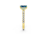 Yellow gold Emerald Cut Blue Topaz Solitaire Ring with Round  Pavé Band and Four-Prong Setting_38