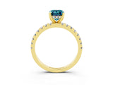 Yellow gold Emerald Cut Blue Topaz Solitaire Ring with Round  Pavé Band and Four-Prong Setting_39
