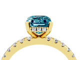 Yellow gold Emerald Cut Blue Topaz Solitaire Ring with Round  Pavé Band and Four-Prong Setting_40