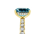 Yellow gold Emerald Cut Blue Topaz Solitaire Ring with Round  Pavé Band and Four-Prong Setting_41