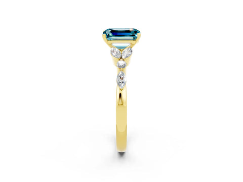 Yellow gold Emerald Cut Blue Topaz Solitaire Ring with Side Stones and Four-Prong Setting_14