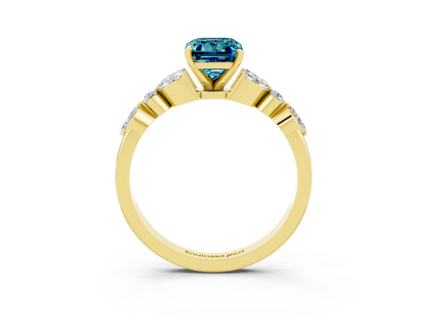 Yellow gold Emerald Cut Blue Topaz Solitaire Ring with Side Stones and Four-Prong Setting_15