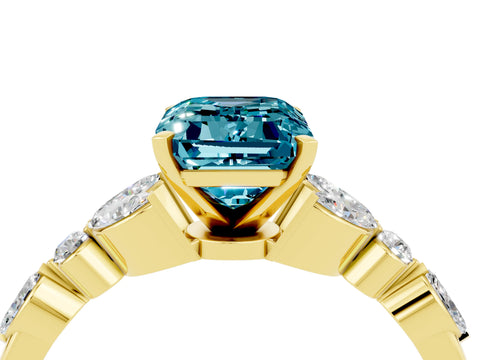 Yellow gold Emerald Cut Blue Topaz Solitaire Ring with Side Stones and Four-Prong Setting_16