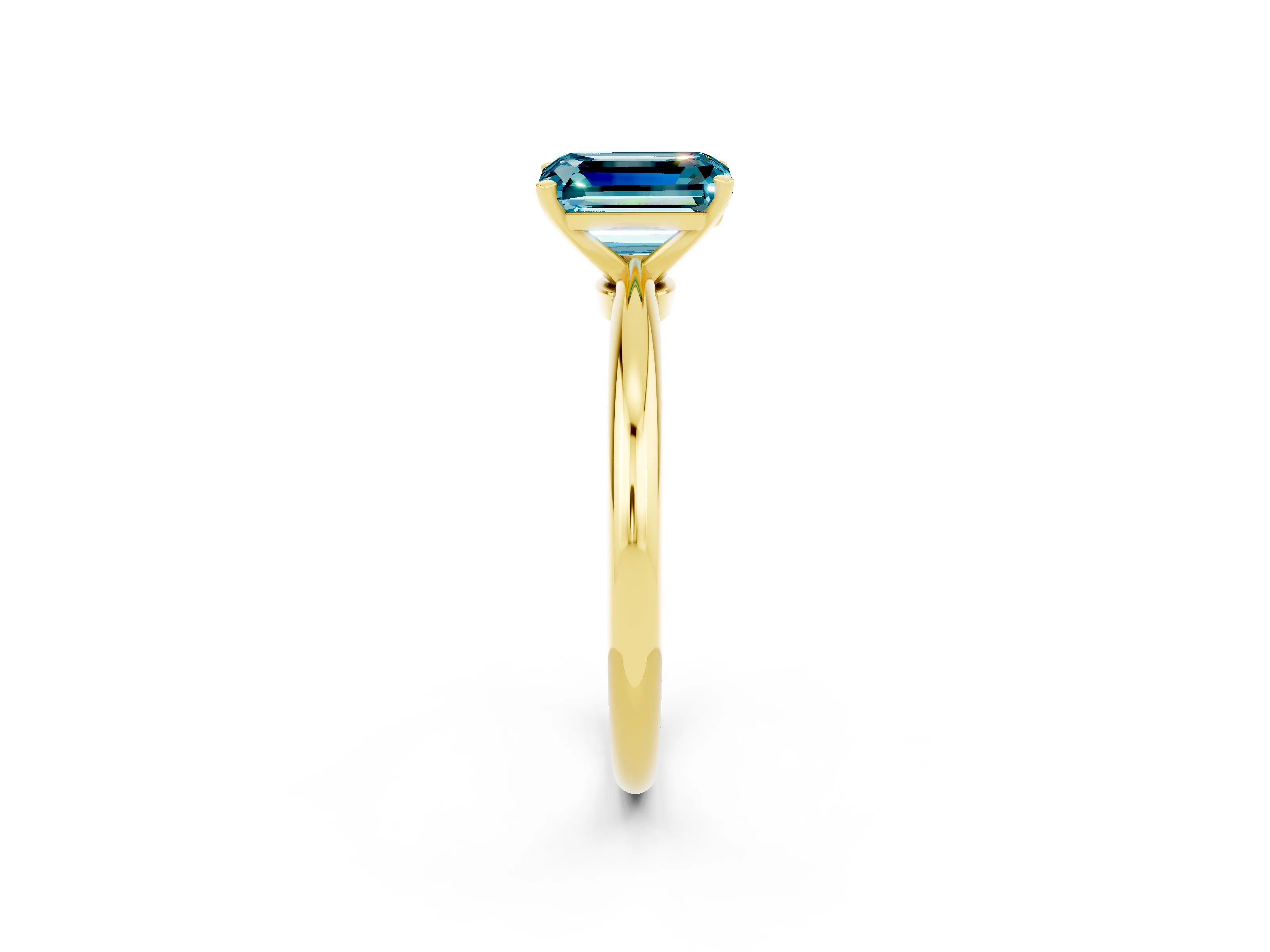 Yellow gold Emerald Cut Blue Topaz Solitaire Ring with Six-Prong Setting and Classic Band_2