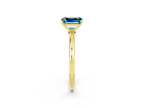 Yellow gold Emerald Cut Blue Topaz Solitaire Ring with Six-Prong Setting and Classic Band_2