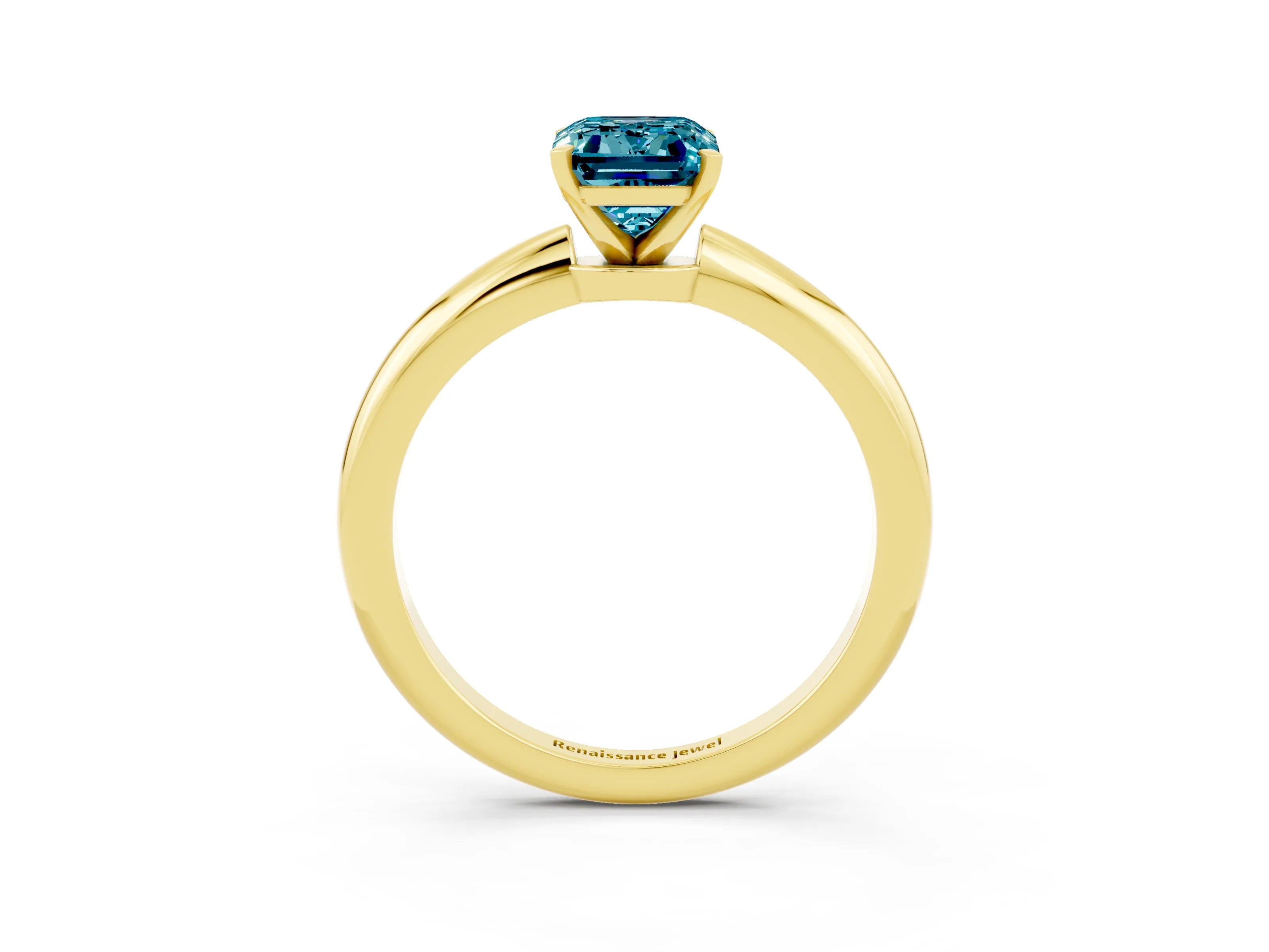Yellow gold Emerald Cut Blue Topaz Solitaire Ring with Six-Prong Setting and Classic Band_3