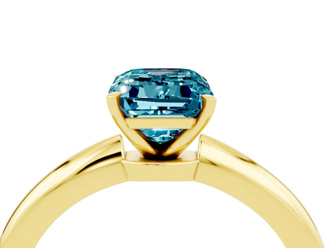 Yellow gold Emerald Cut Blue Topaz Solitaire Ring with Six-Prong Setting and Classic Band_4