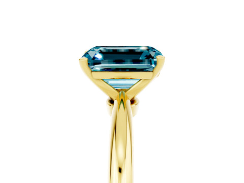 Yellow gold Emerald Cut Blue Topaz Solitaire Ring with Six-Prong Setting and Classic Band_5