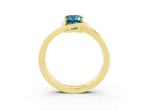 Yellow gold Emerald Cut Blue Topaz Solitaire Ring with Split Shank and Prong Setting_3