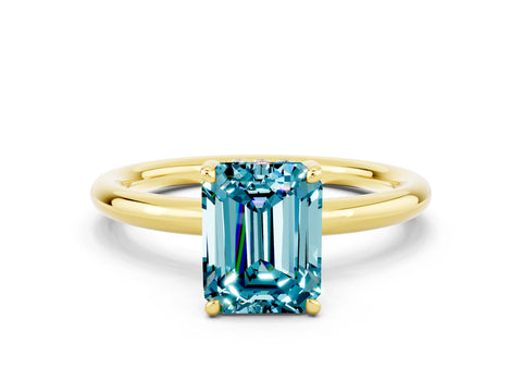 Yellow gold Emerald Cut Blue Topaz Solitaire Ring with Thin Band and Four-Prong Setting_12