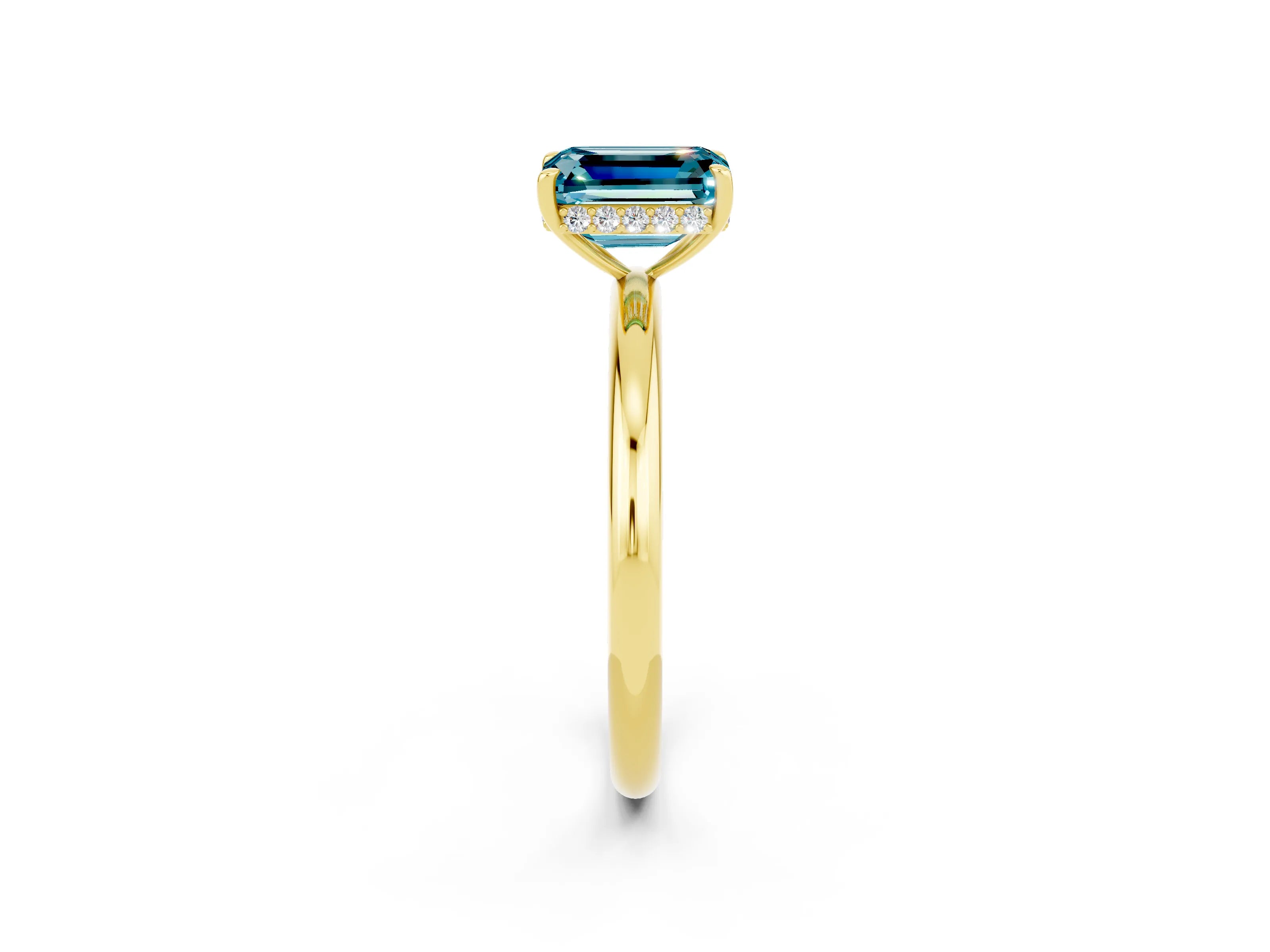 Yellow gold Emerald Cut Blue Topaz Solitaire Ring with Thin Band and Four-Prong Setting_14