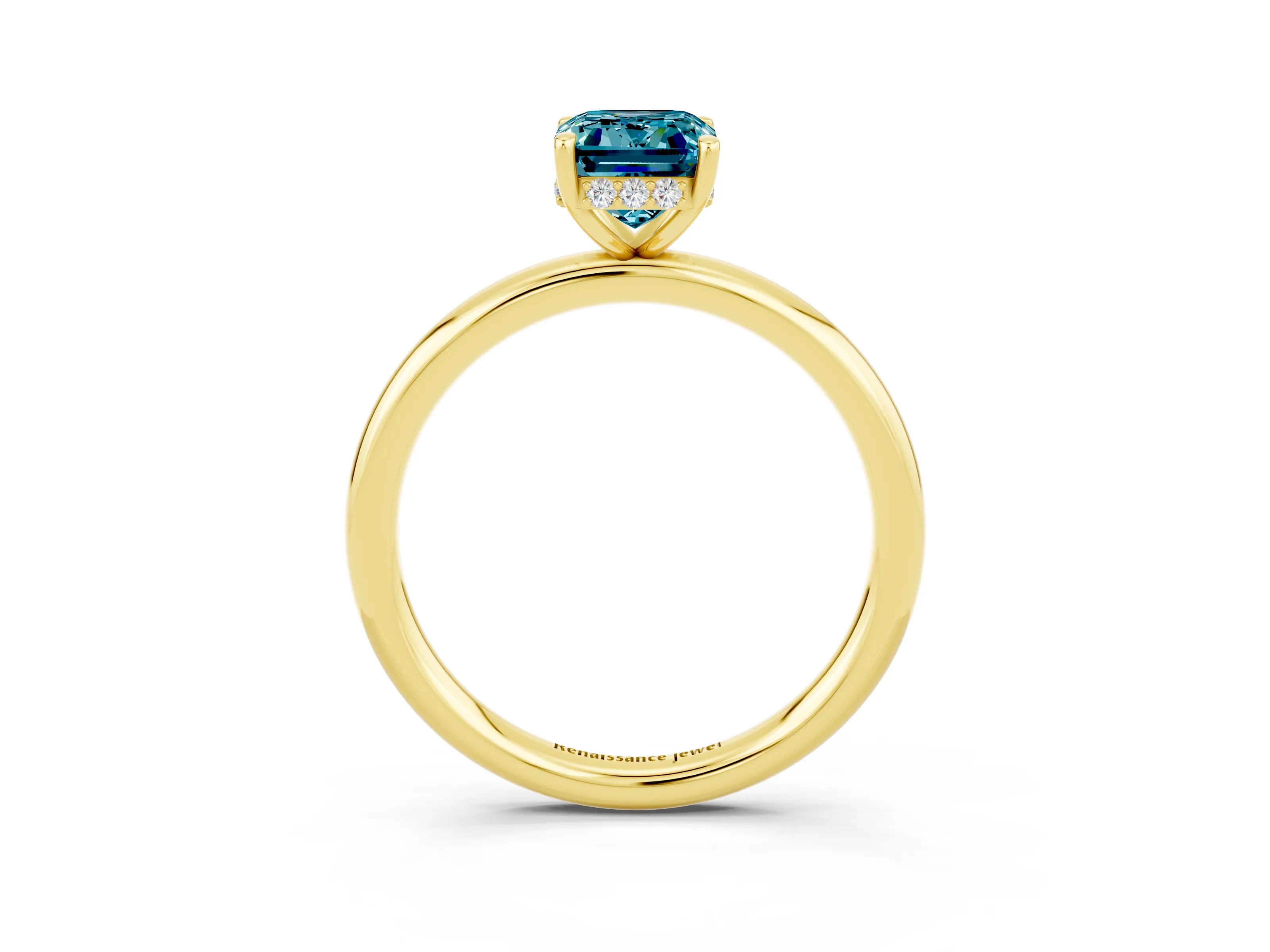 Yellow gold Emerald Cut Blue Topaz Solitaire Ring with Thin Band and Four-Prong Setting_15