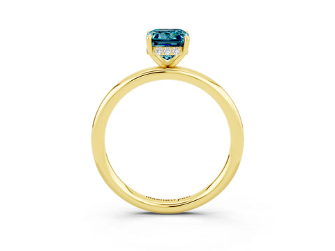 Yellow gold Emerald Cut Blue Topaz Solitaire Ring with Thin Band and Four-Prong Setting_15