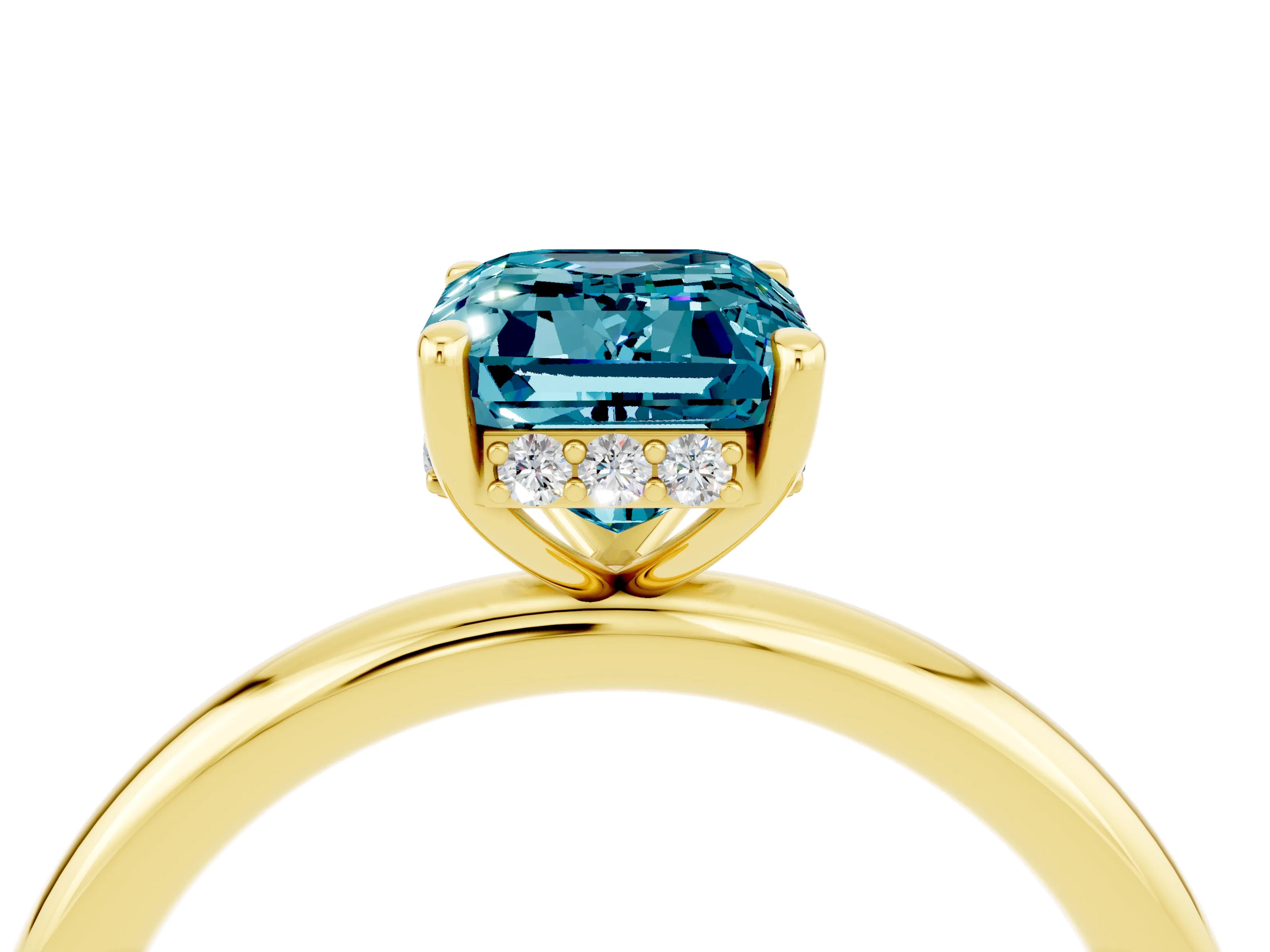 Yellow gold Emerald Cut Blue Topaz Solitaire Ring with Thin Band and Four-Prong Setting_16