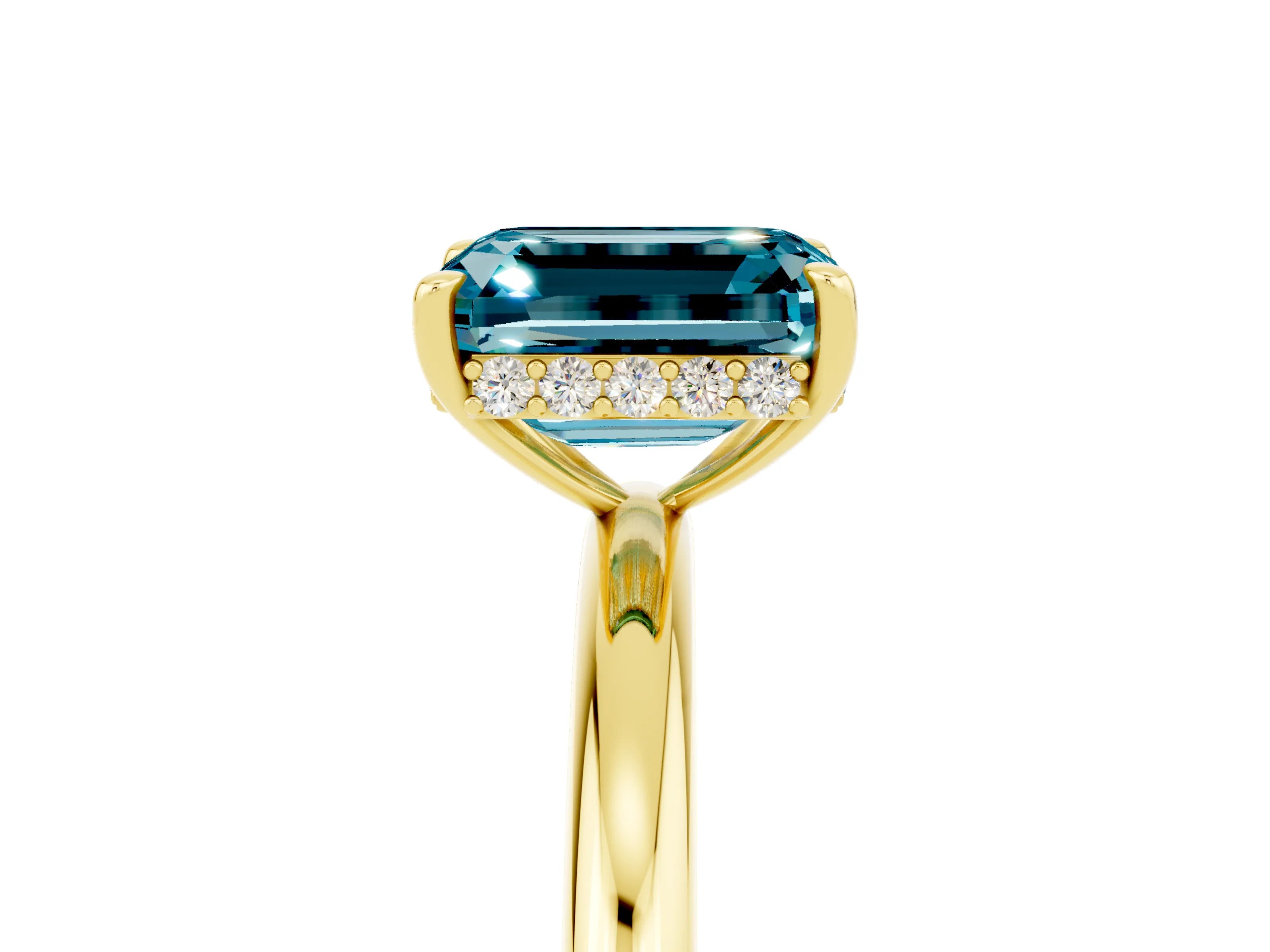 Yellow gold Emerald Cut Blue Topaz Solitaire Ring with Thin Band and Four-Prong Setting_17