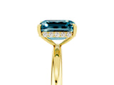 Yellow gold Emerald Cut Blue Topaz Solitaire Ring with Thin Band and Four-Prong Setting_17