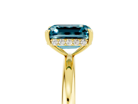 Yellow gold Emerald Cut Blue Topaz Solitaire Ring with Thin Band and Four-Prong Setting_17