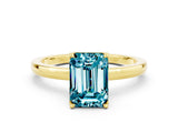 Yellow gold Emerald Cut Blue Topaz Solitaire Ring with Thin Band and Prong Setting_12