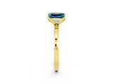 Yellow gold Emerald Cut Blue Topaz Solitaire Ring with Thin Band and Prong Setting_14