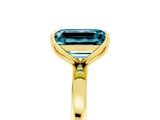 Yellow gold Emerald Cut Blue Topaz Solitaire Ring with Thin Band and Prong Setting_17