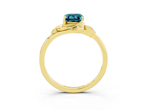 Yellow gold Emerald Cut Blue Topaz Solitaire Ring with Twist Band and Four-Prong Setting_27