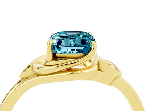 Yellow gold Emerald Cut Blue Topaz Solitaire Ring with Twist Band and Four-Prong Setting_28