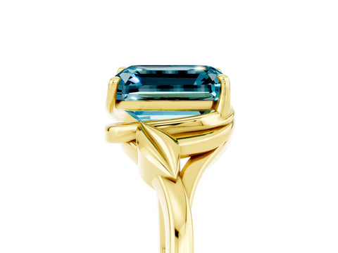 Yellow gold Emerald Cut Blue Topaz Solitaire Ring with Twist Band and Four-Prong Setting_29