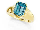Yellow gold Emerald Cut Blue Topaz Solitaire Ring with Wide Band and Prong Setting_1