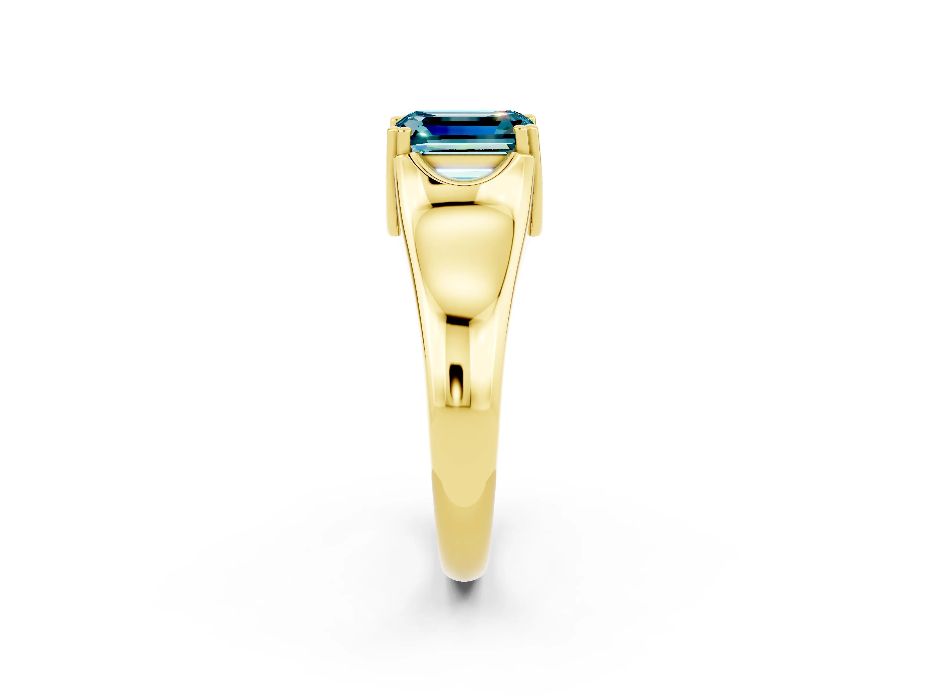 Yellow gold Emerald Cut Blue Topaz Solitaire Ring with Wide Band and Prong Setting_2
