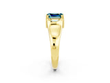 Yellow gold Emerald Cut Blue Topaz Solitaire Ring with Wide Band and Prong Setting_2