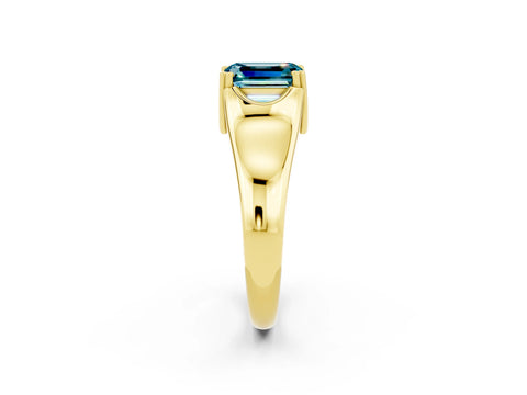 Yellow gold Emerald Cut Blue Topaz Solitaire Ring with Wide Band and Prong Setting_2