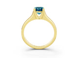Yellow gold Emerald Cut Blue Topaz Solitaire Ring with Wide Band and Prong Setting_3