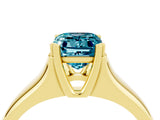 Yellow gold Emerald Cut Blue Topaz Solitaire Ring with Wide Band and Prong Setting_4