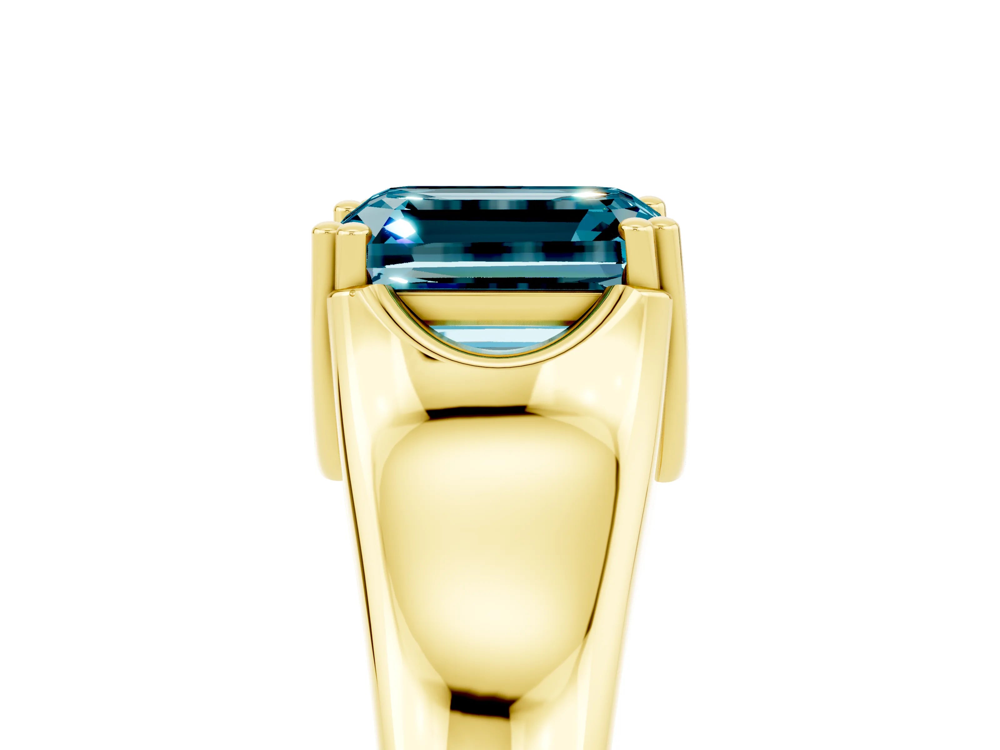 Yellow gold Emerald Cut Blue Topaz Solitaire Ring with Wide Band and Prong Setting_5