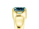 Yellow gold Emerald Cut Blue Topaz Solitaire Ring with Wide Band and Prong Setting_5