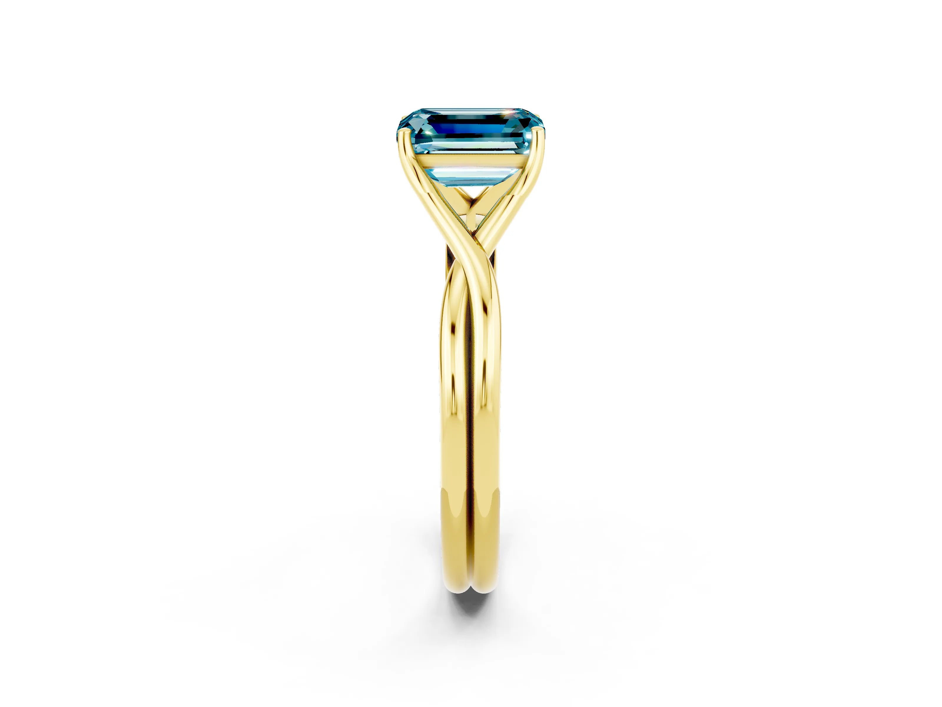 Yellow gold Emerald Cut Blue Topaz Solitaire Twist Band Prong Setting Ring_62