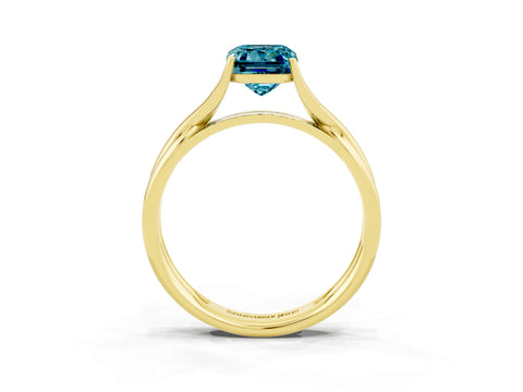 Yellow gold Emerald Cut Blue Topaz Solitaire Twist Band Prong Setting Ring_63