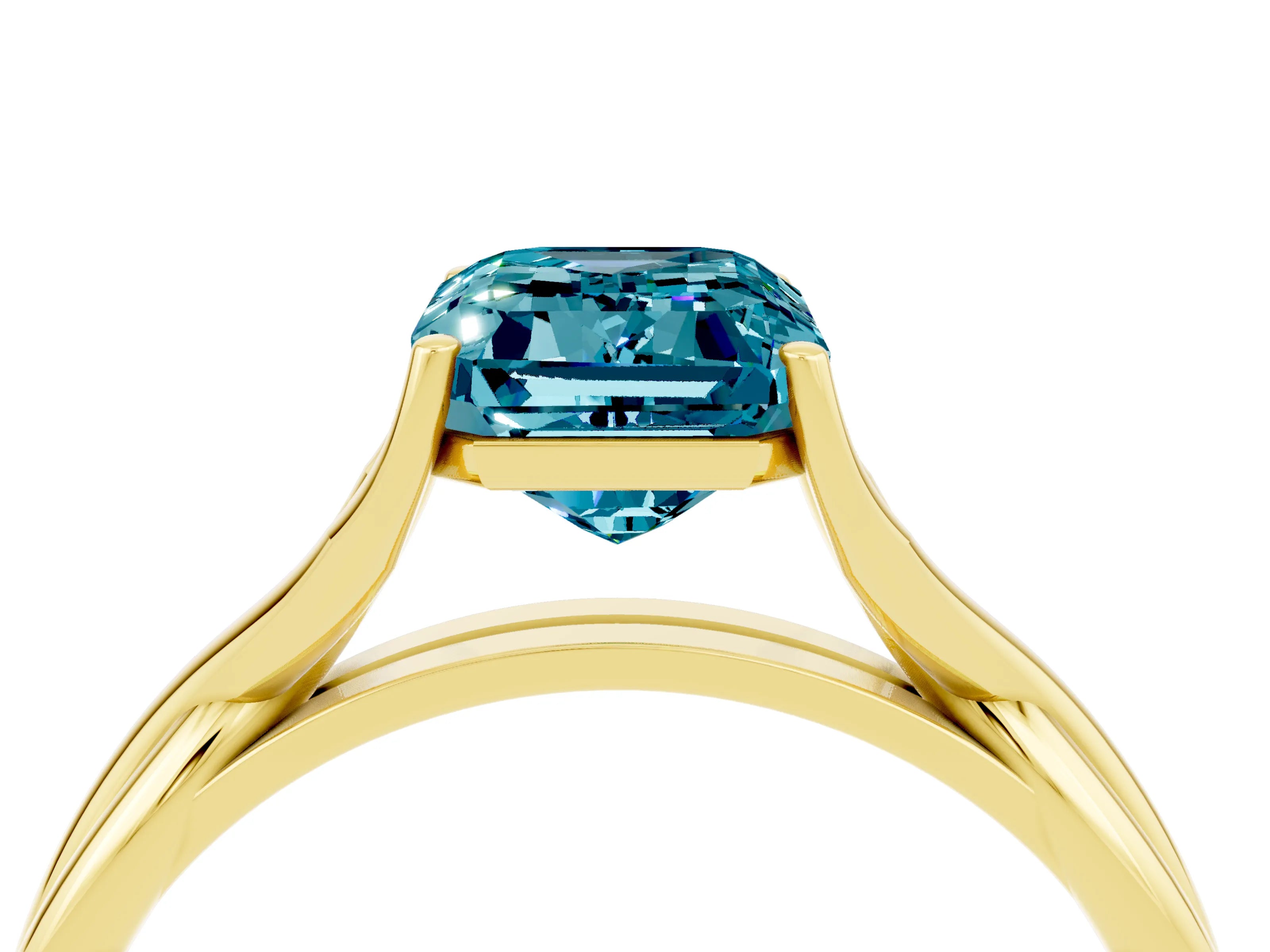 Yellow gold Emerald Cut Blue Topaz Solitaire Twist Band Prong Setting Ring_64