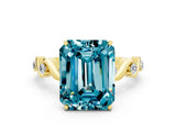Yellow gold Emerald Cut Blue Topaz Solitaire Twisted Band with Round  Accents and Prong Setting_12