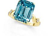 Yellow gold Emerald Cut Blue Topaz Solitaire Twisted Band with Round  Accents and Prong Setting_13