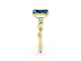 Yellow gold Emerald Cut Blue Topaz Solitaire Twisted Band with Round  Accents and Prong Setting_14
