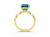 Yellow gold Emerald Cut Blue Topaz Solitaire Twisted Band with Round  Accents and Prong Setting_15