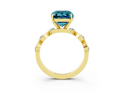 Yellow gold Emerald Cut Blue Topaz Solitaire Twisted Band with Round  Accents and Prong Setting_15