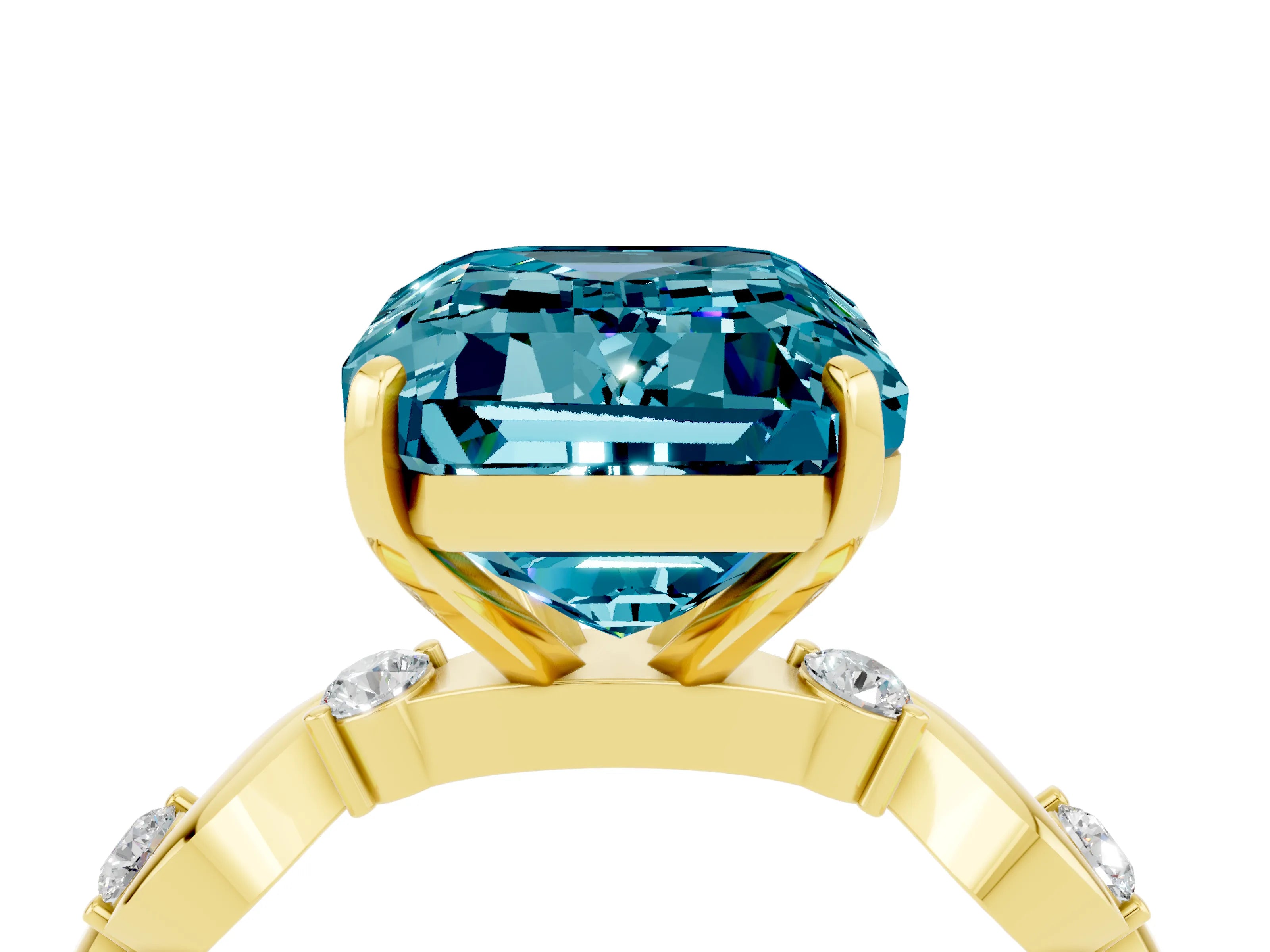 Yellow gold Emerald Cut Blue Topaz Solitaire Twisted Band with Round  Accents and Prong Setting_16