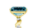 Yellow gold Emerald Cut Blue Topaz Solitaire Twisted Band with Round  Accents and Prong Setting_17