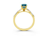 Yellow gold Emerald Cut Blue Topaz Solitaire with Side Baguettes and Channel Set Band_3