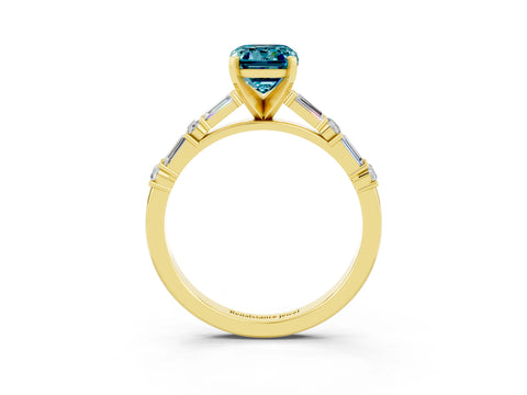 Yellow gold Emerald Cut Blue Topaz Solitaire with Side Baguettes and Channel Set Band_3