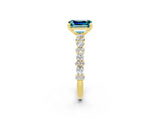 Yellow gold Emerald Cut Blue Topaz Solitaire with Side Stones, Pave Band, Four-Prong Setting_50