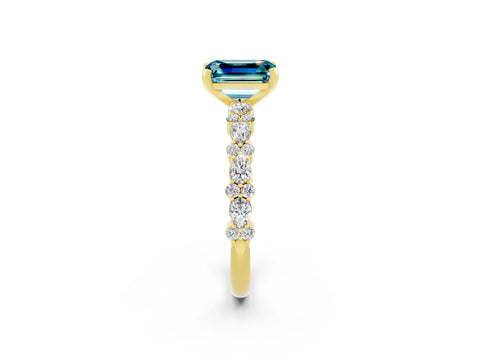 Yellow gold Emerald Cut Blue Topaz Solitaire with Side Stones, Pave Band, Four-Prong Setting_50